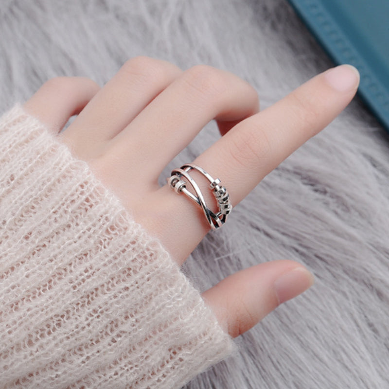 4g 925 Sterling Silver Anxiety Ring Multi Layer Design With Spinning Beads Help You Release Your Stress Match Daily Outfits Perfect Gift For Friends And Family