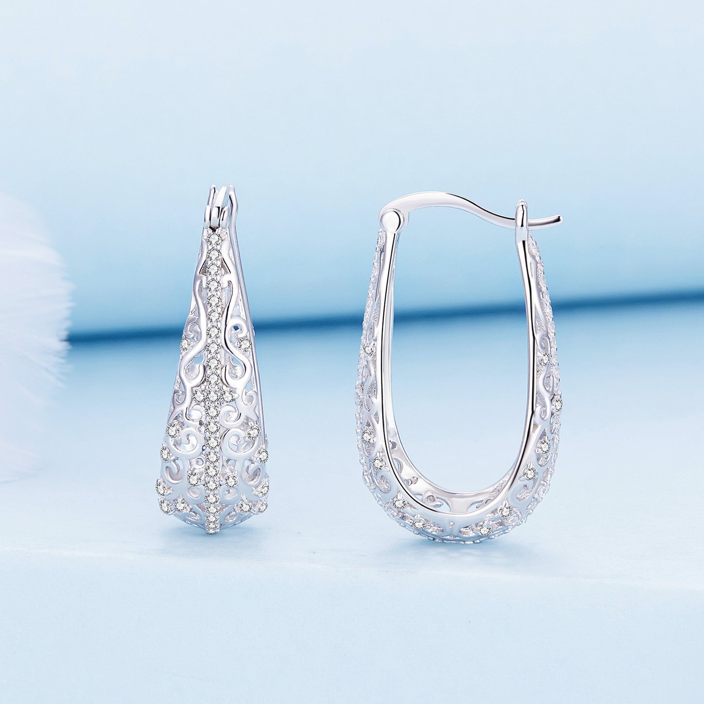 925 Sterling Silver Hypoallergenic Big Hoop Earrings For Women Luxury Elegant Jewelry Trendy Exquisite Gift Vintage Flower Pattern Earrings With Cubic Zircon