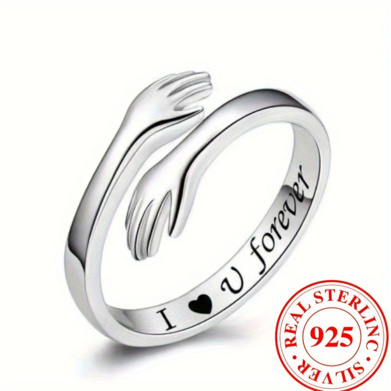 925 Sterling Silver Wrap Ring Trendy Embracing Design Carved Sweet Words Inside Suitable For Men And Women High Quality Jewelry