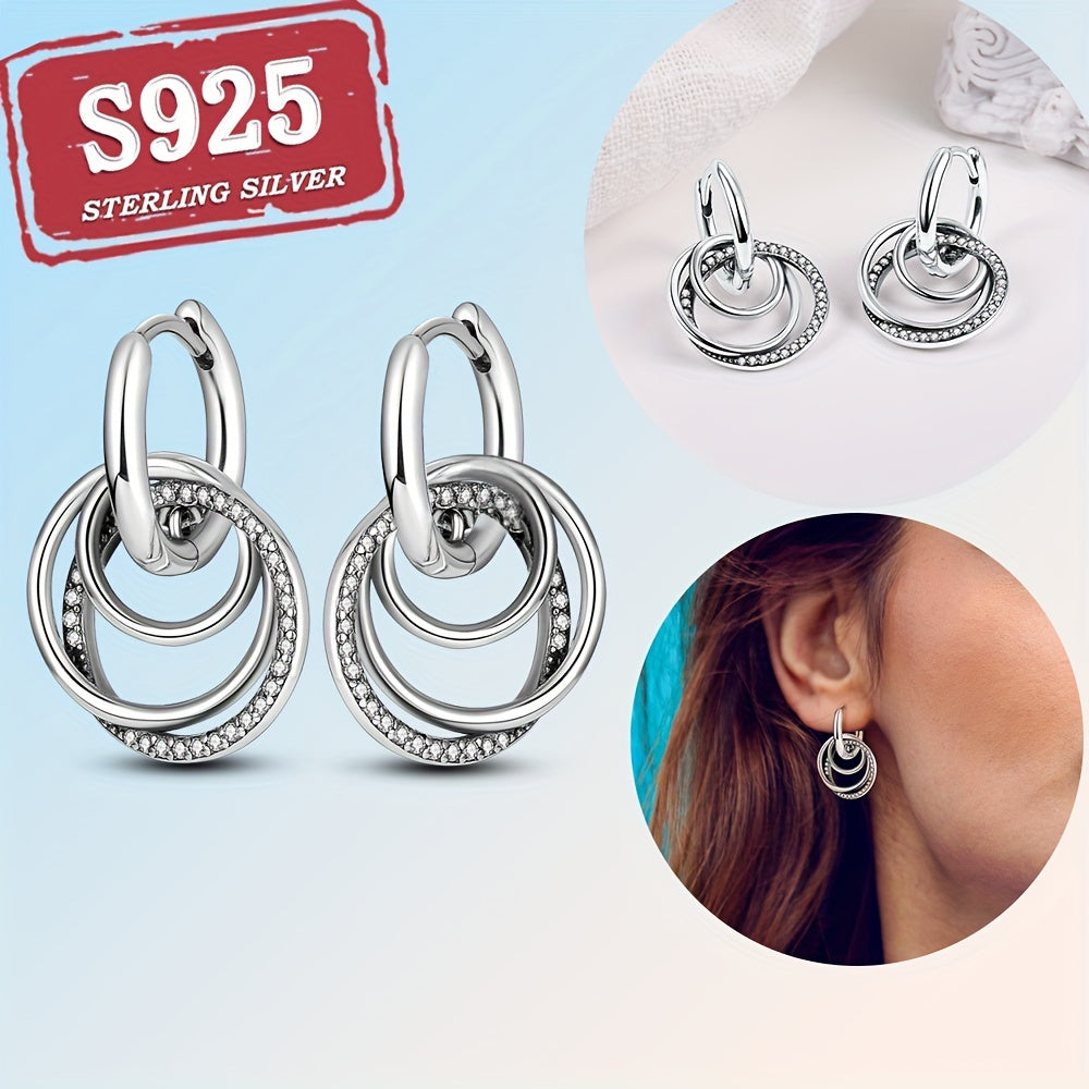 Exquisite 925 Sterling Silver Hypoallergenic Hoop Earrings Circle Pendant Embellished With Zircon Gift For Women